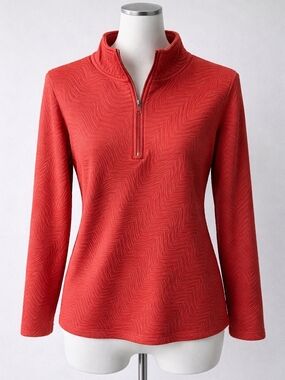 Sahalie Coral-Red Quarter Zip Long Sleeve Pullover